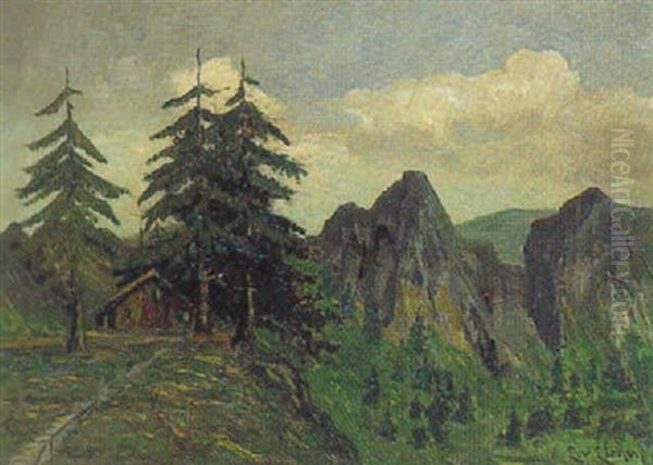 Almhutte Im Gebirge Oil Painting by Elisabeth Von Eicken