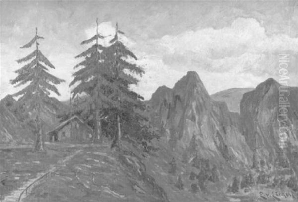 Berghutte Im Hochgebirge Oil Painting by Elisabeth Von Eicken