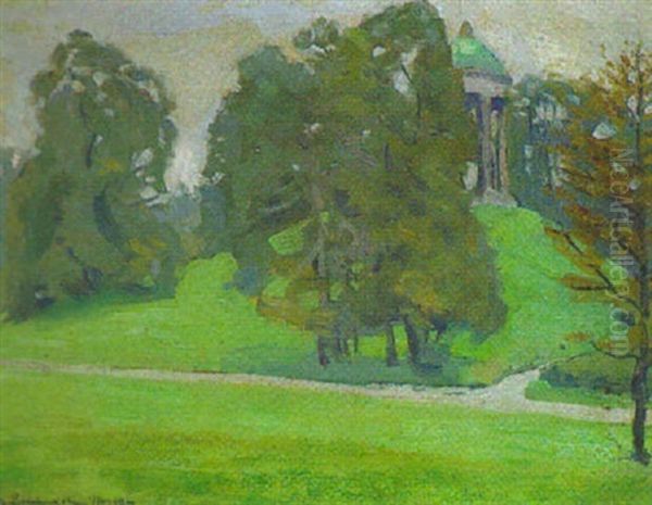 Blick Auf Den Monopterus Im Englischen Garten/munchen Oil Painting by Vladas Eidukevicius