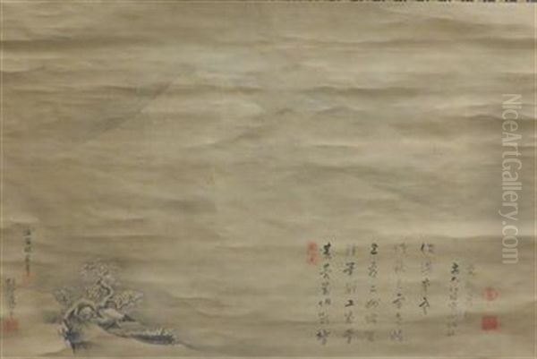 Snow Scene With Inscription by Kano Eijo