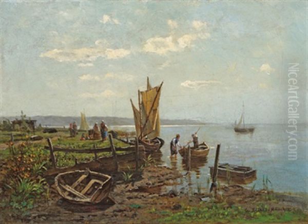 Segelschiffe Am Strand Oil Painting by Conrad Eilers