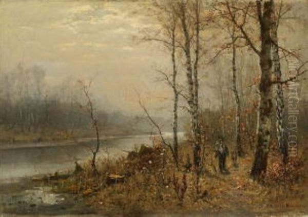 Herbstliche Flusslandschaft Oil Painting by Conrad Eilers