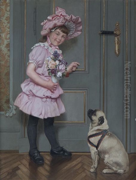 Girl With Dog Oil Painting by Wilhelm Eilers