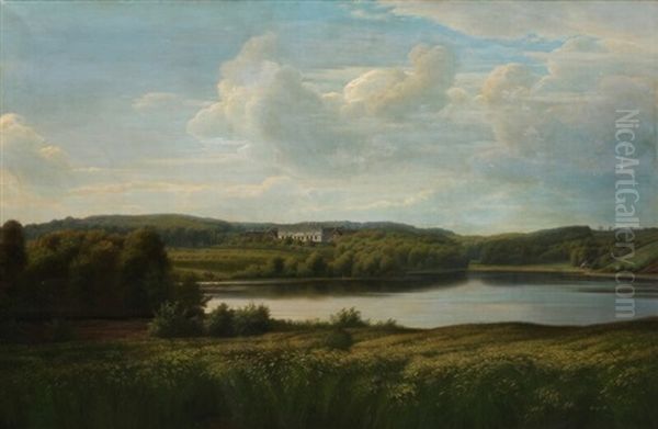 Landscape With A Manor House Near A Lake Oil Painting by Eiler Rasmussen Eilersen