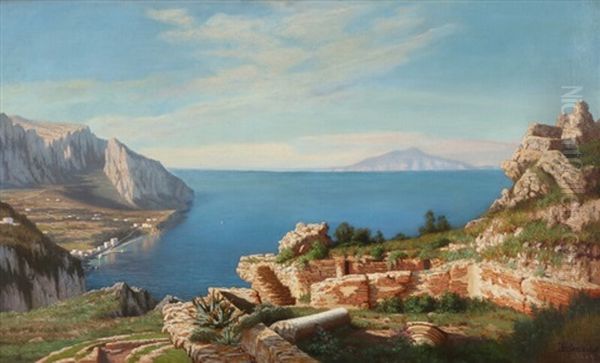 Landscape From Italy With View Of A Bay Oil Painting by Eiler Rasmussen Eilersen