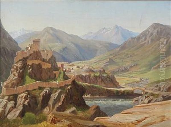 Three Landscapes From The Pyrenees And The Alps (3 Works) Oil Painting by Eiler Rasmussen Eilersen