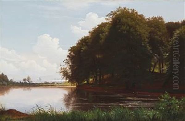 Danish Summer Landscape From Charlottenlund Fortress With A View To The Great Sound Oil Painting by Eiler Rasmussen Eilersen