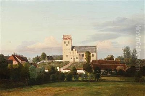 Herfolge Kirke Under Walloe Stift (herfolge Church Under Walloe Bishopric) Oil Painting by Eiler Rasmussen Eilersen