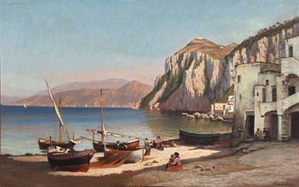 Summer Day At An Italian Coast Oil Painting by Eiler Rasmussen Eilersen