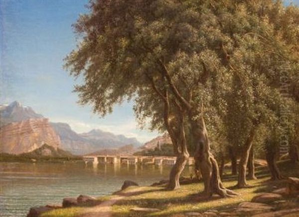 Gardasee Mit Blick Auf Torbole Oil Painting by Eiler Rasmussen Eilersen