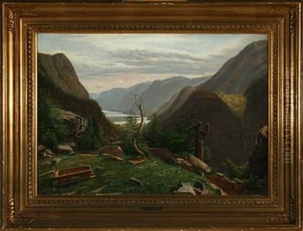 Mountain Scenery With A View Of The Sea Oil Painting by Eiler Rasmussen Eilersen