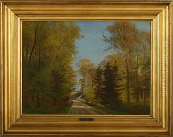 Forrest Scenery With House Oil Painting by Eiler Rasmussen Eilersen