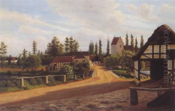 Dorflandschaft Mit Kirche Oil Painting by Eiler Rasmussen Eilersen