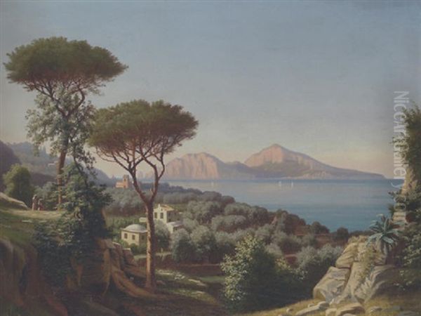 Capri Set Fra Capo Di Monte, Sorrent. Varm, Stille September Morgen Oil Painting by Eiler Rasmussen Eilersen