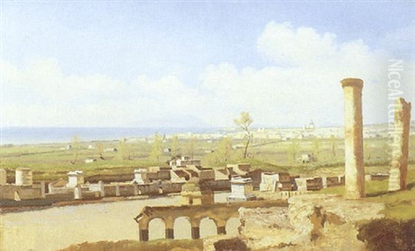 Parti Fra Pompei, Med Udsigt Mod Napoli, I Baggrunden Vesuv Oil Painting by Eiler Rasmussen Eilersen