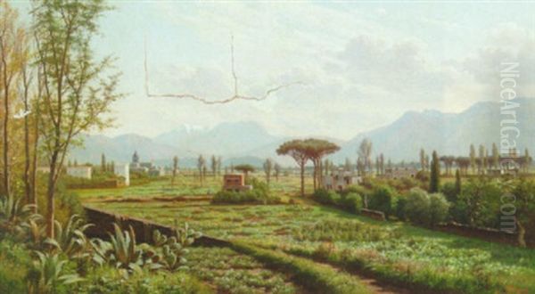 Pompeji.  Campania Felice, Med Udsigt Til Bjergene Ved Salerno.  Formiddag Oil Painting by Eiler Rasmussen Eilersen