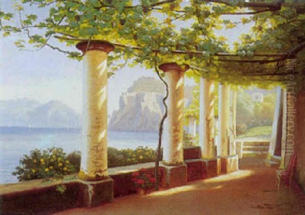 Udsigt Fra En Pergola Over Italiensk Landscap Oil Painting by Eiler Rasmussen Eilersen