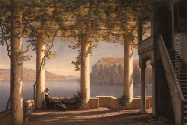 A Sunny Terrace, Amalfi Oil Painting by Eiler Rasmussen Eilersen