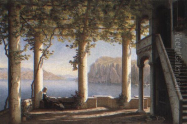 A Sunny Terrace In Amalfi Oil Painting by Eiler Rasmussen Eilersen