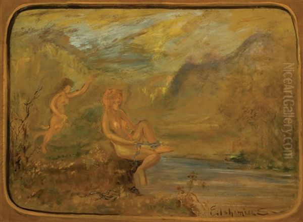 Female Nudes By A River Oil Painting by Louis Michel Eilshemius