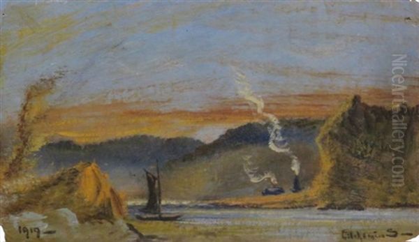 Sailboat In Landscape At Dusk Oil Painting by Louis Michel Eilshemius