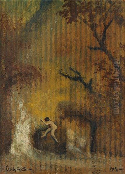 Girl And Waterfall 2 Oil Painting by Louis Michel Eilshemius