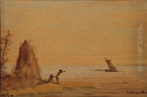 Two Bathers And A Departing Boat Oil Painting by Louis Michel Eilshemius