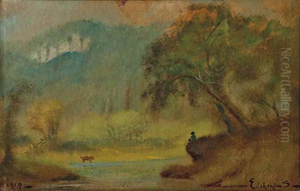 Figure And Dog In A Landscape Oil Painting by Louis Michel Eilshemius