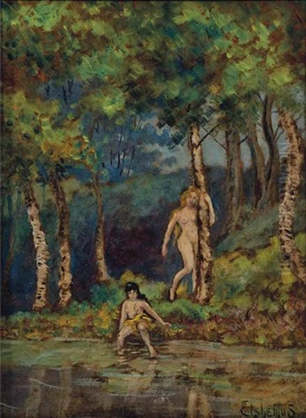 Two Nudes In A Glade Oil Painting by Louis Michel Eilshemius