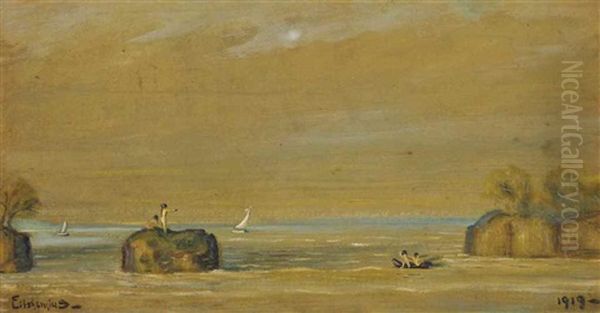 Seascape With Four Figures And Two Boats Oil Painting by Louis Michel Eilshemius