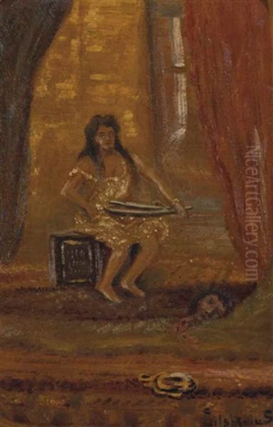 Seated Figure Holding Tray With Severed Head Oil Painting by Louis Michel Eilshemius