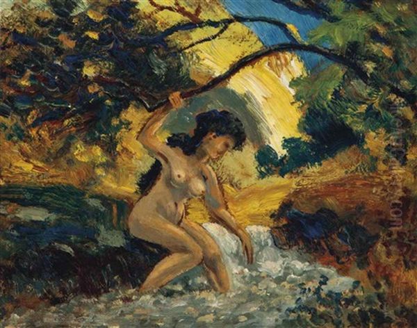 Nude In A Stream Oil Painting by Louis Michel Eilshemius