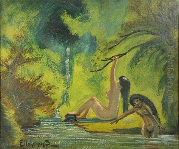 Two Women Bathing Oil Painting by Louis Michel Eilshemius