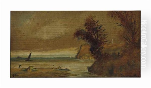 Seascape With Sailboat And Lighthouse Oil Painting by Louis Michel Eilshemius