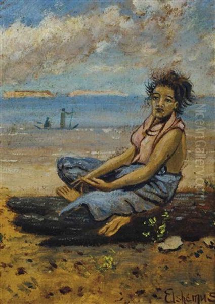 Samoan Girl On Beach Oil Painting by Louis Michel Eilshemius