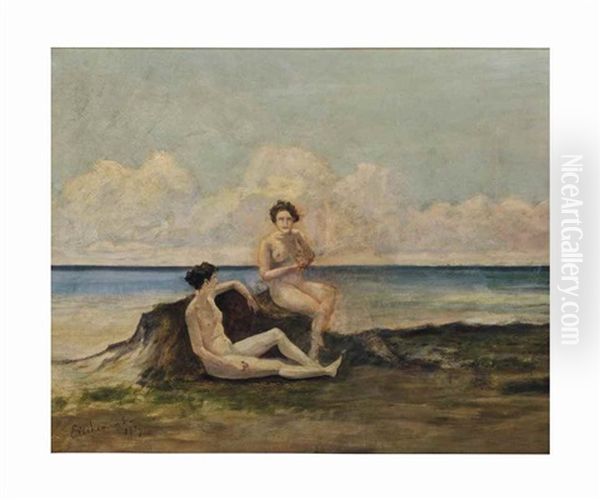 Two Nudes At The Seashore Oil Painting by Louis Michel Eilshemius