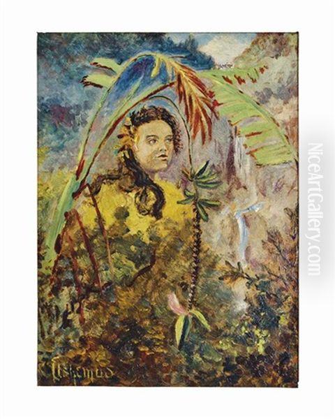 Girl And Banana Plant Oil Painting by Louis Michel Eilshemius