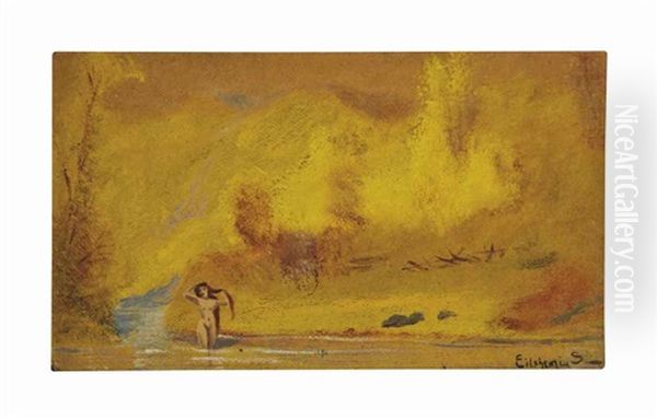 Bather And Golden Landscape Oil Painting by Louis Michel Eilshemius