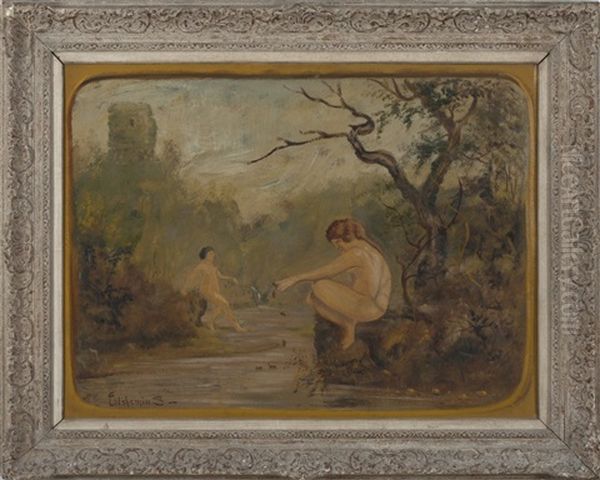 Bathers In A Romantic Landscape With Stream Oil Painting by Louis Michel Eilshemius