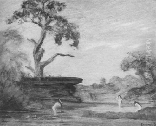 Bathers In A River Landscape Oil Painting by Louis Michel Eilshemius