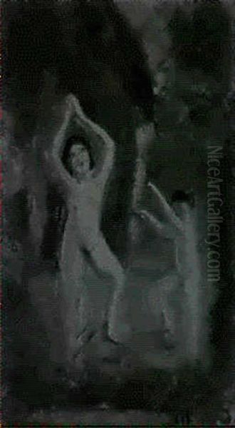 Two Nudes Dancing In A Landscape Oil Painting by Louis Michel Eilshemius