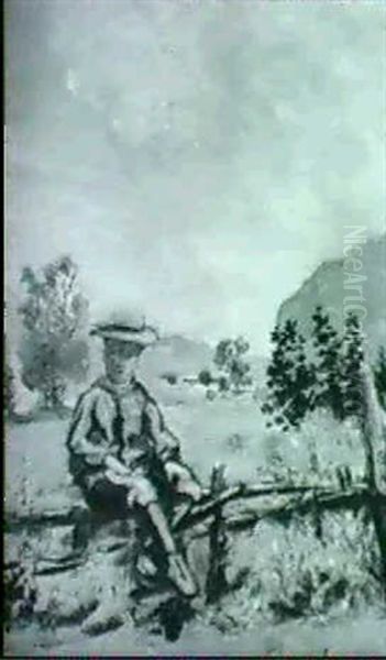 Boy Seated On A Fence Oil Painting by Louis Michel Eilshemius