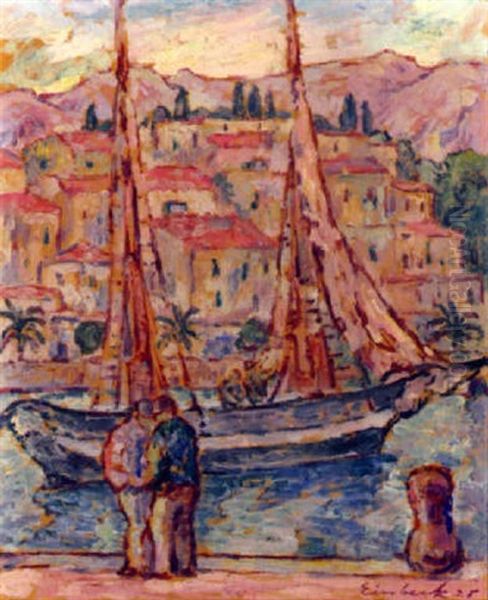 Fischerboote Im Hafen Von Menton Oil Painting by Georg Einbeck