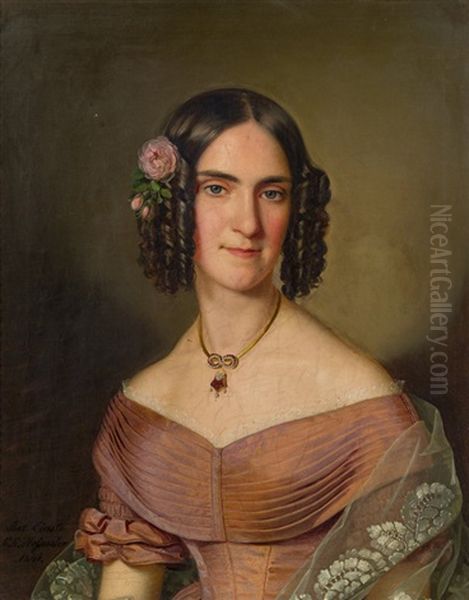 Therese Edle V. Mannagetta, Nee Edle V. Schickh Oil Painting by Anton Einsle