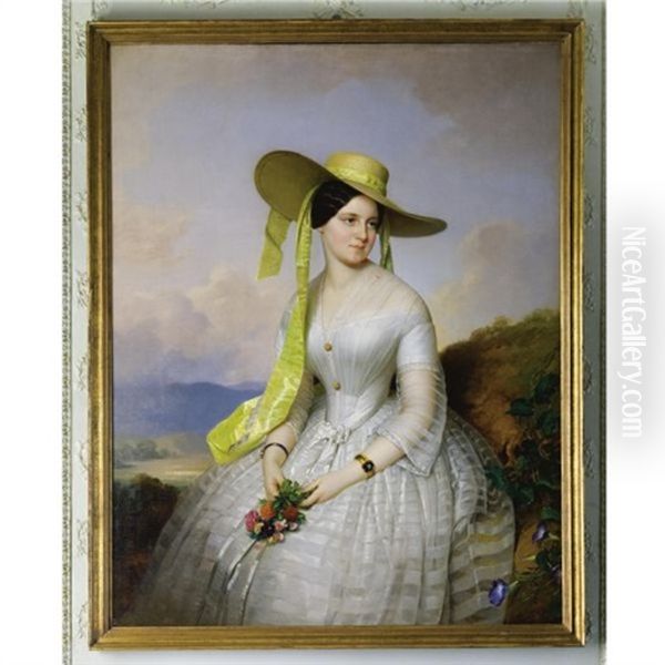 Portrait Of A Lady With A Hat Oil Painting by Anton Einsle