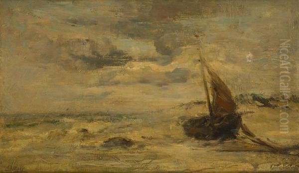 Barque Echouee Oil Painting by Louis Artan De Saint-Martin