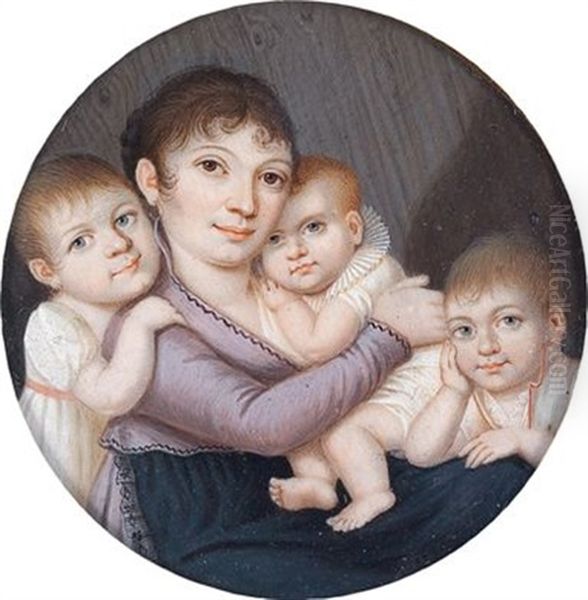 Bildnis Einer Mutter Und Drei Kindern Oil Painting by Joseph Einsle