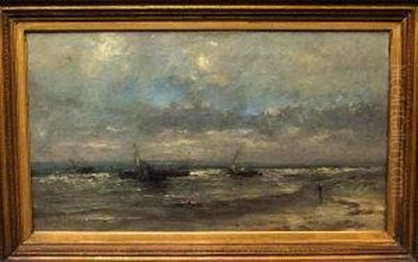 Beaching Fishing Vessels Oil Painting by Louis Artan De Saint-Martin