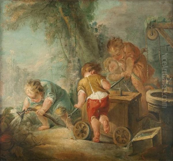 Les Enfants Jardiniers Oil Painting by Charles Dominique Joseph Eisen