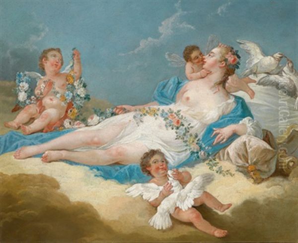 Auf Wolken Ruhende Venus Mit Amoretten Oil Painting by Charles Dominique Joseph Eisen